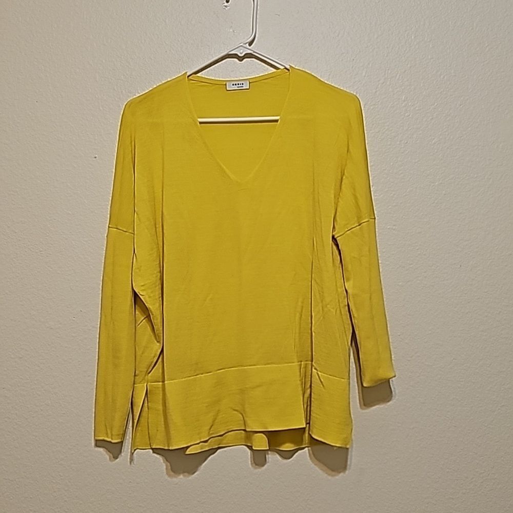 Akris Punto Womens Yellow Wool Lightweight Longline V-neck Long sleeve Sweater10